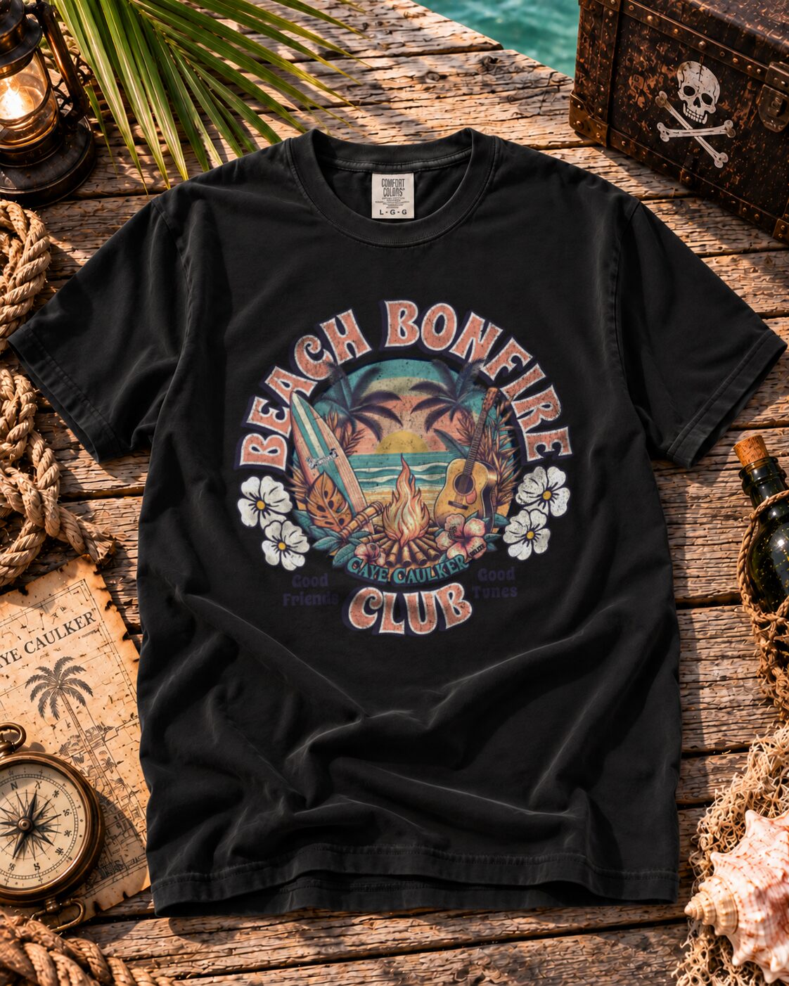 Beach Bonfire Club Tee - Black front - F11